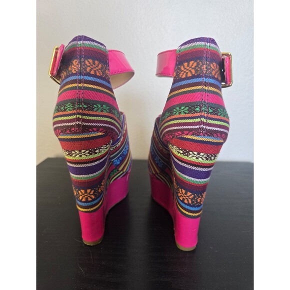 TALL Wedge funky multicolor heels with ankle straps women's size 6 - Picture 5 of 9